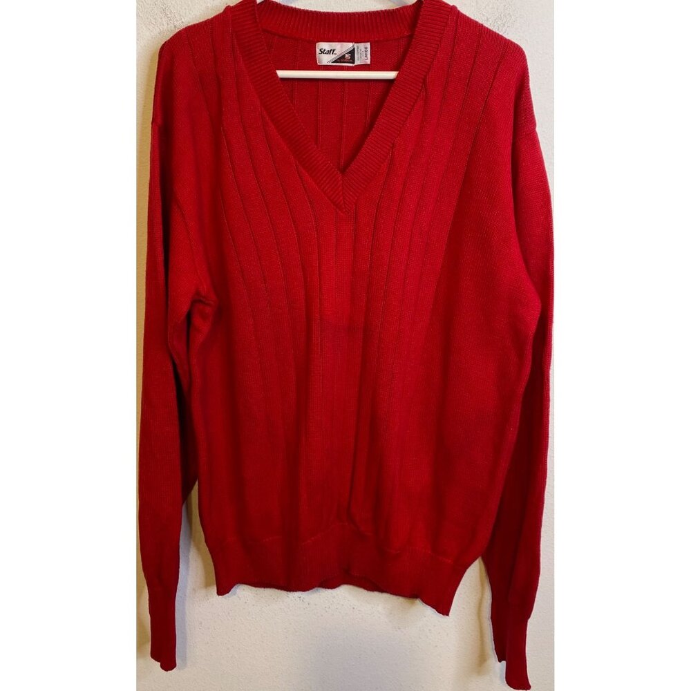 Vintage 80s Wilson Staff Golf Knit V-Neck Sweater Mens L Red Cotton Grandpa USA
